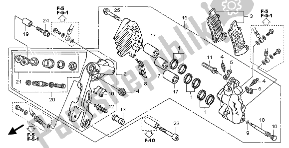 All parts for the L. Front Brake Caliper of the Honda ST 1300 2002