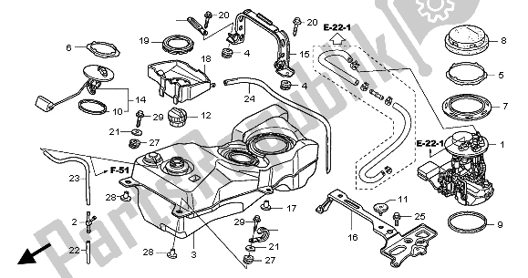 All parts for the Fuel Tank of the Honda GL 1800A 2002