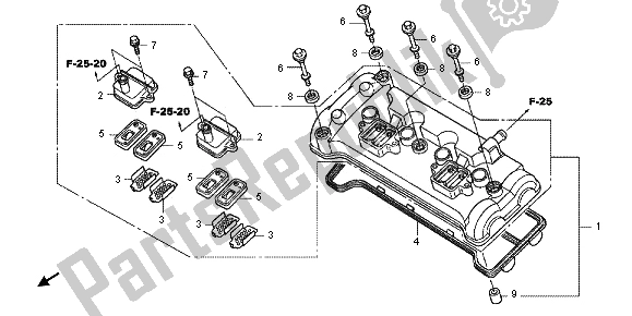 All parts for the Cylinder Head Cover of the Honda CBF 1000F 2012