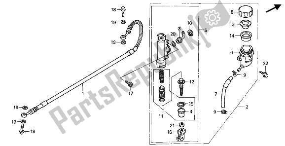 All parts for the Rear Brake Master Cylinder of the Honda CR 250R 1992