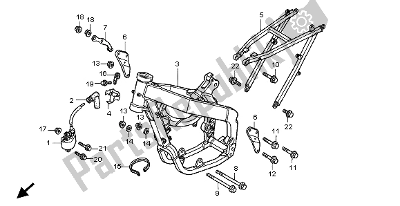 All parts for the Frame Body of the Honda CR 250R 2001