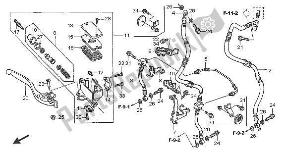 All parts for the Fr. Brake Master Cylinder of the Honda NT 650V 2005