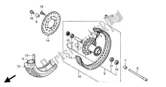 All parts for the Front Wheel of the Honda VTX 1300S 2004