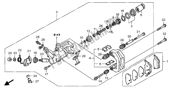 Tutte le parti per il Pinza Freno Posteriore del Honda TRX 420 FA Fourtrax Rancher AT 2010