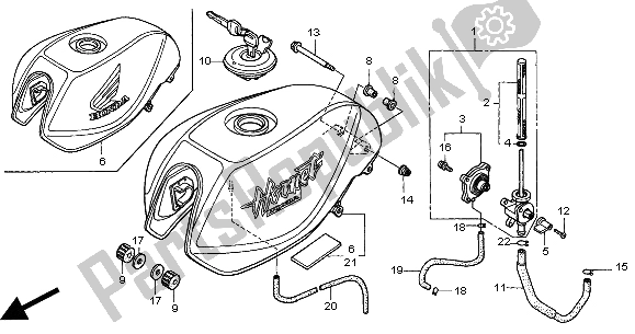 Alle onderdelen voor de Benzinetank van de Honda CB 600F2 Hornet 2000