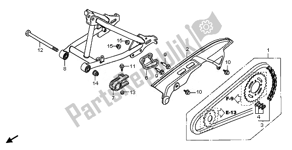 All parts for the Swingarm & Chain Case of the Honda CRF 70F 2011