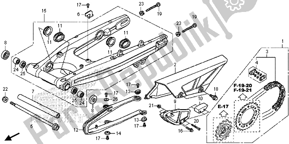 All parts for the Swingarm of the Honda CRF 250M 2015