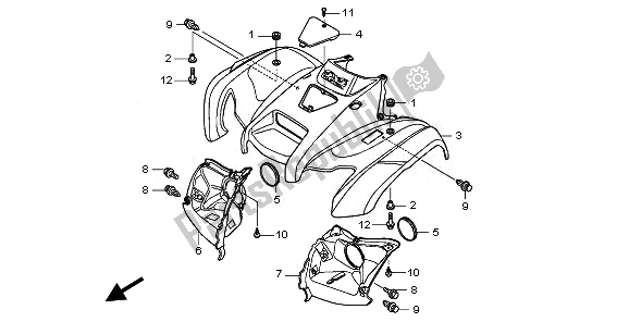 Tutte le parti per il Parafango Anteriore del Honda TRX 420 FE Fourtrax Rancher 4X4 ES 2010