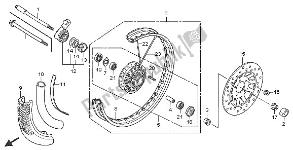 All parts for the Front Wheel of the Honda XR 125L 2005