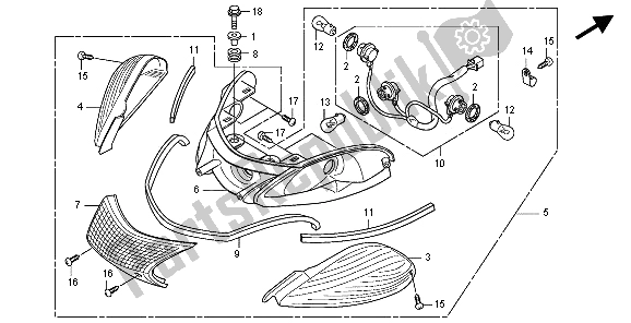 All parts for the Rear Combination Light of the Honda SH 300 2008