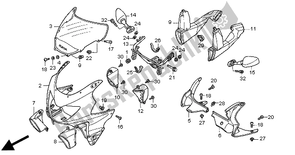 Alle onderdelen voor de Bovenste Kap van de Honda CBR 600F 2000