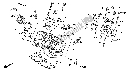 All parts for the Rear Cylinder Head of the Honda NT 650V 2004