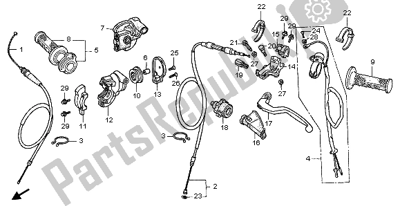 All parts for the Handle Lever & Switch & Cable of the Honda CR 250R 2004