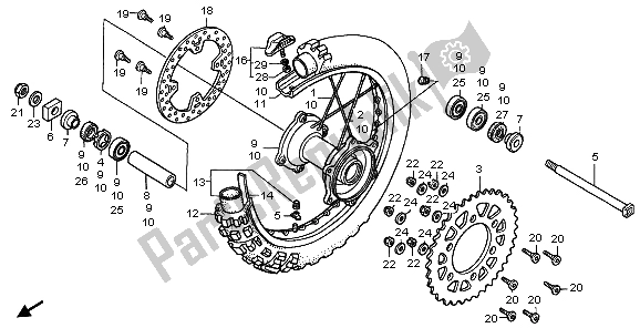 All parts for the Rear Wheel of the Honda CR 250R 1998