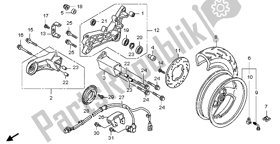 All parts for the Rear Wheel of the Honda FJS 400A 2009