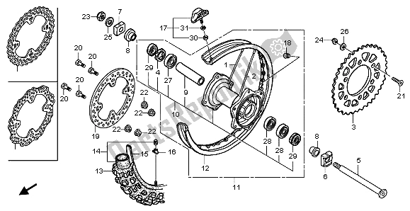 All parts for the Rear Wheel of the Honda CRF 250R 2004