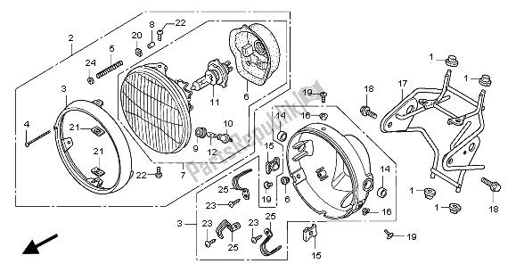 All parts for the Headlight (uk) of the Honda CBF 600N 2005