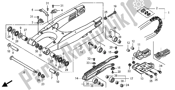 All parts for the Swing Arm of the Honda CRF 450R 2004