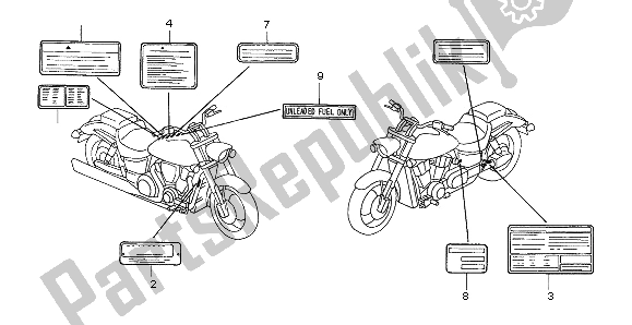 Toutes les pièces pour le étiquette D'avertissement du Honda VTX 1800C 2003