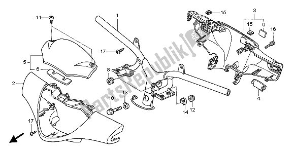 All parts for the Handle Pipe & Handle Cover of the Honda SH 125S 2008