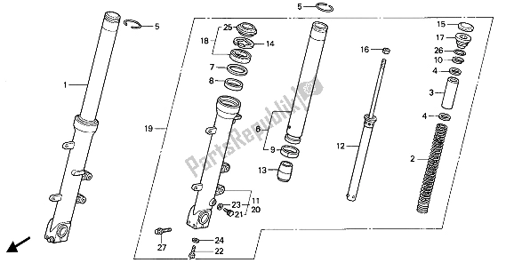 All parts for the Front Fork of the Honda CBR 1000F 1990