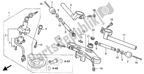 All parts for the Handle Pipe & Top Bridge of the Honda VTR 1000 SP 2003