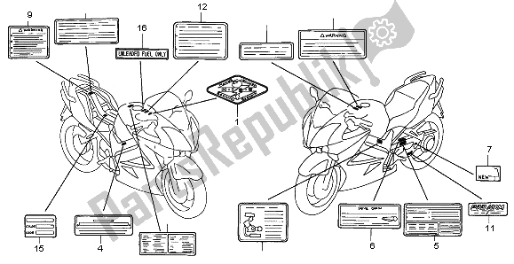 All parts for the Caution Label of the Honda VFR 800A 2002