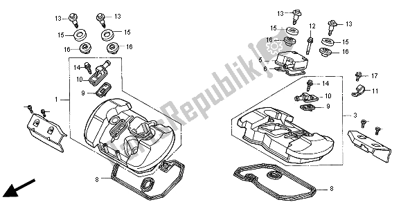 All parts for the Cylinder Head Cover of the Honda VT 750C 2000