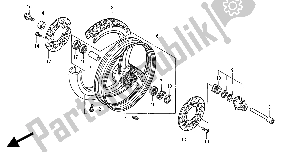 All parts for the Front Wheel of the Honda NT 650V 2000