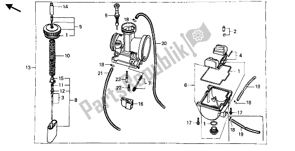 All parts for the Carburetor of the Honda CR 125R 1986