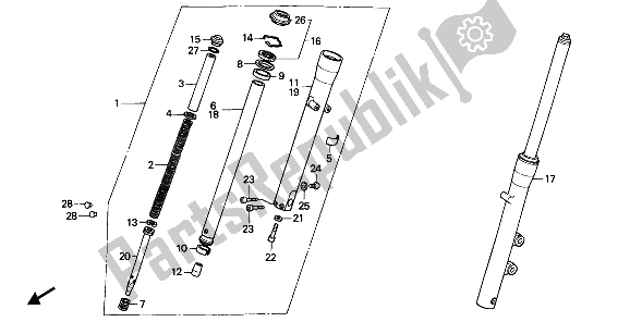 All parts for the Front Fork of the Honda VT 600C 1988