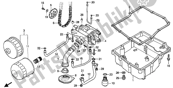 All parts for the Oil Filter & Oil Pump of the Honda VFR 750F 1993