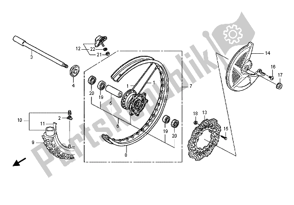 All parts for the Front Wheel of the Honda CRF 450R 2012