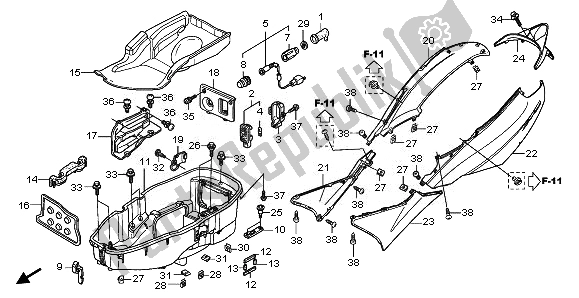 Todas las partes para Cubierta Del Cuerpo Y Caja De Equipaje de Honda FES 125 2011