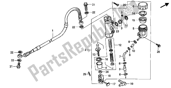 All parts for the Rr. Brake Master Cylinder of the Honda XR 250R 1990