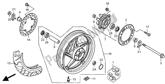 All parts for the Rear Wheel of the Honda CBR 250R 2011