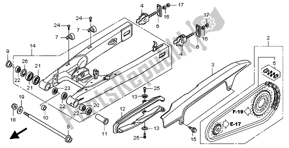 All parts for the Swingarm of the Honda CBF 600N 2010