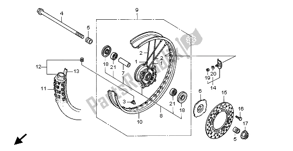 All parts for the Front Wheel of the Honda CR 80R SW 2001