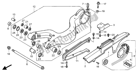 All parts for the Swingarm of the Honda VFR 800 FI 2001