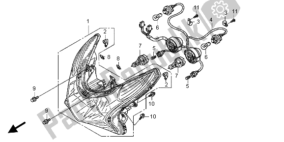 All parts for the Headlight (eu) of the Honda WW 125 2013