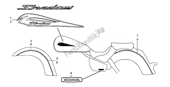 All parts for the Emblem & Stripe of the Honda VT 750 CA 2008