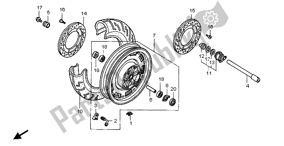 All parts for the Front Wheel of the Honda GL 1500A 1996