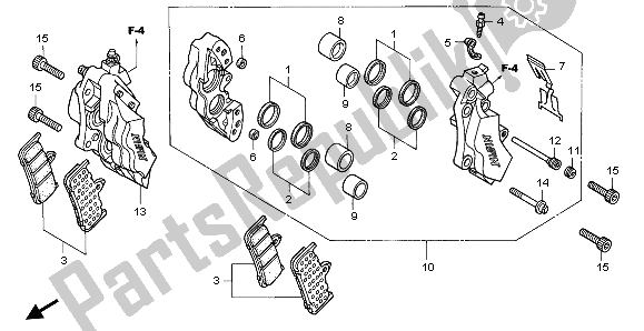 All parts for the Front Brake Caliper of the Honda VTR 1000F 2003