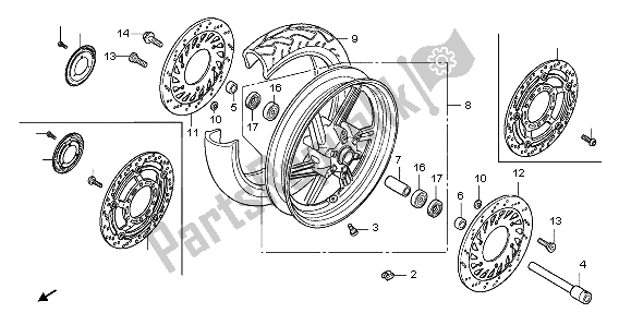 All parts for the Front Wheel of the Honda CBF 600S 2007