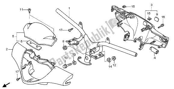 All parts for the Handle Pipe & Handle Cover of the Honda SH 150S 2007