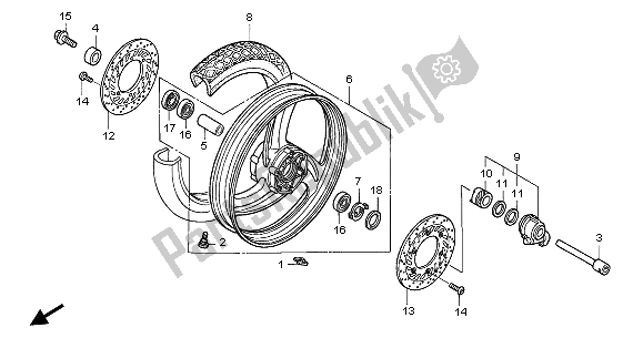 All parts for the Front Wheel of the Honda NT 650V 2003