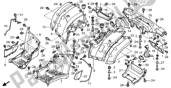 Alle onderdelen voor de Achterspatbord van de Honda TRX 680 FA Fourtrax Rincon 2006