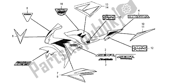 Alle onderdelen voor de Streep & Merk van de Honda CBR 1000 RR 2012