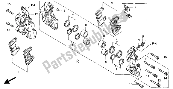 All parts for the Front Brake Caliper of the Honda VTR 1000 SP 2006