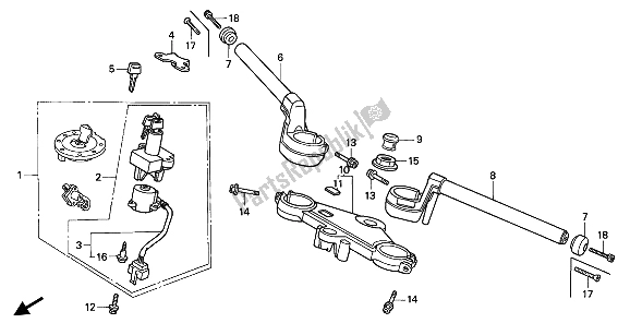 All parts for the Handle Pipe & Top Bridge of the Honda VFR 750F 1993